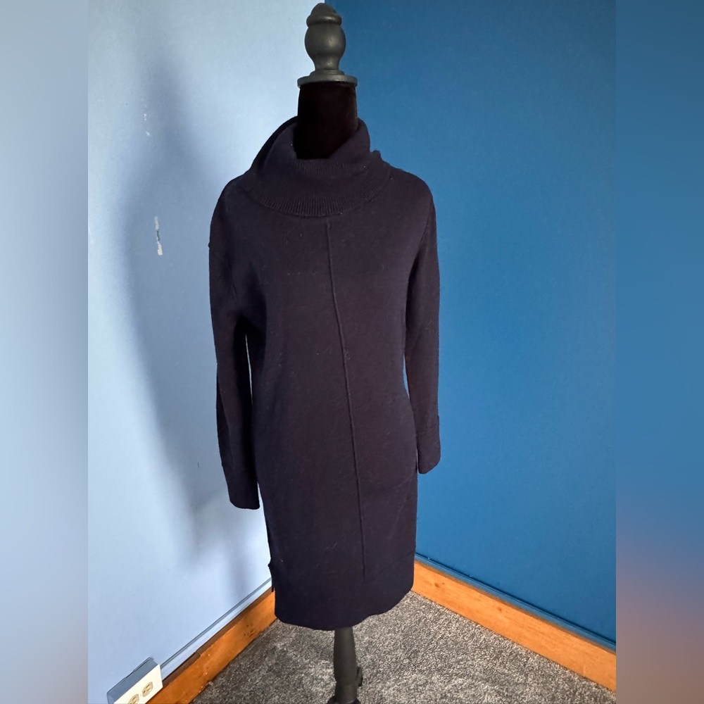 Cynthia Rowley 100% Merino Wool Turtleneck Sweater Dress Size S Navy